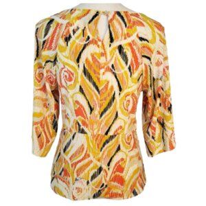 ANN KLEIN Orange & Gold Multi-Colored Tie Front Blouse - New With Tags Women's S